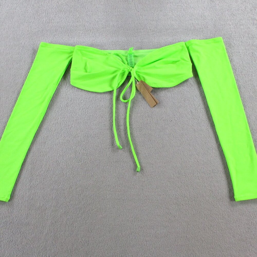 SKIMS Recycled Swim Long Sleeve Bikini Top Womens Medium Bright Neon Green Beach - Picture 2 of 6